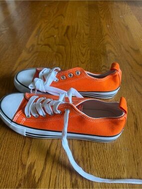 Classic Low-Top Canvas Sneakers in Bright Orange - Women's